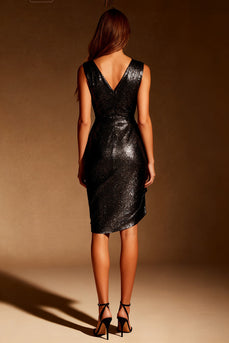 Glitter Black Tight Metallic Asymmetrical Short Cocktail Dress