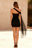 Load image into Gallery viewer, Simple Black Tight One Shoulder Short Cocktail Dress with Cape