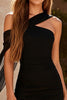 Load image into Gallery viewer, Simple Black Tight One Shoulder Short Cocktail Dress with Cape