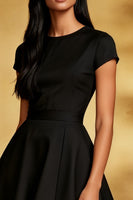 Load image into Gallery viewer, Black Round Neck A Line Short Cocktail Dress with Sleeves