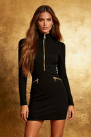 Load image into Gallery viewer, Black High Neck Tight Short Cocktail Dress with Sleeves