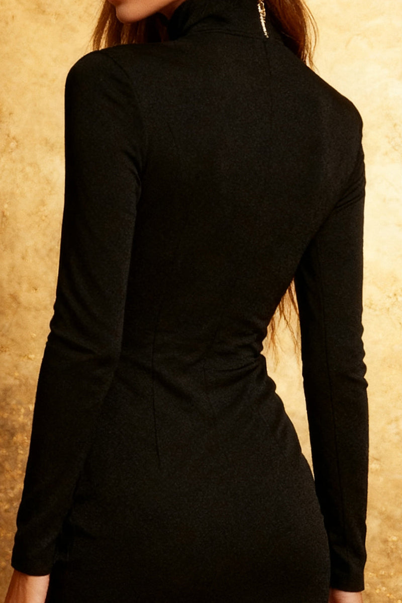 Load image into Gallery viewer, Black High Neck Tight Short Cocktail Dress with Sleeves