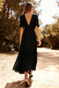 Load image into Gallery viewer, Black A Line V-Neck Chiffon Maxi Dress with Slit