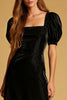 Load image into Gallery viewer, Black Sheath Velvet Square Neck Midi Cocktail Dress with Sleeves