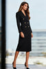 Load image into Gallery viewer, Black Double Breasted Pencil Midi Blazer Dress with Sleeves