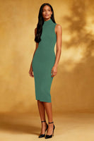 Load image into Gallery viewer, Black High Neck Bodycon Midi Cocktail Dress