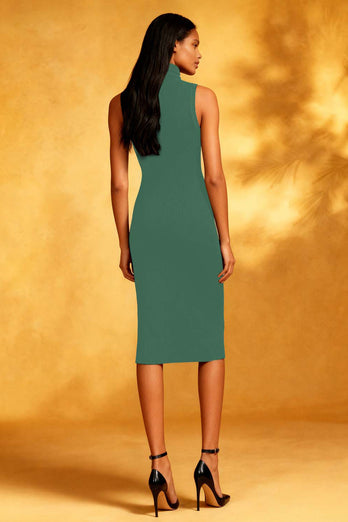 Black High Neck Bodycon Midi Cocktail Dress