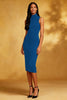 Load image into Gallery viewer, Ink Blue Bodycon High Neck Midi Cocktail Dress