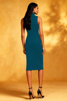 Load image into Gallery viewer, Ink Blue Bodycon High Neck Midi Cocktail Dress