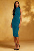 Load image into Gallery viewer, Ink Blue Bodycon High Neck Midi Cocktail Dress