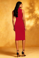 Load image into Gallery viewer, Ink Blue Bodycon High Neck Midi Cocktail Dress