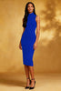 Load image into Gallery viewer, Ink Blue Bodycon High Neck Midi Cocktail Dress