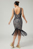 Load image into Gallery viewer, Sparkly Black Apricot Fringed Bodycon 1920s Flapper Dress with Beading