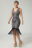 Load image into Gallery viewer, Sparkly Black Apricot Fringed Bodycon 1920s Flapper Dress with Beading