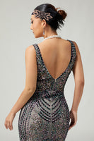 Load image into Gallery viewer, Sparkly Black Apricot Fringed Bodycon 1920s Flapper Dress with Beading