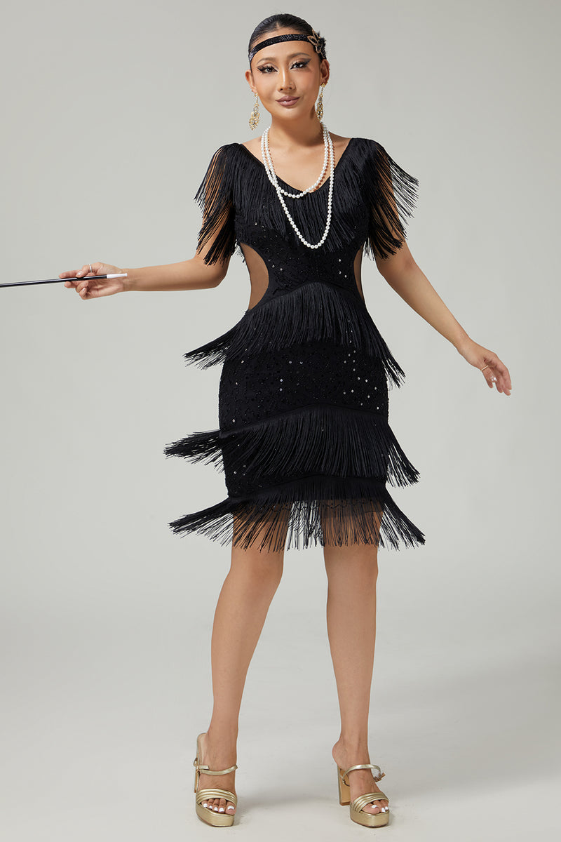 Load image into Gallery viewer, Sparkly Dark Green Bodycon Sequins 1920s Flapper Dress with Fringes
