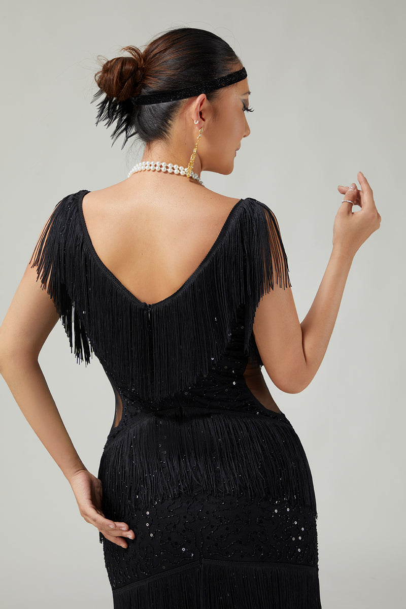 Load image into Gallery viewer, Sparkly Dark Green Bodycon Sequins 1920s Flapper Dress with Fringes