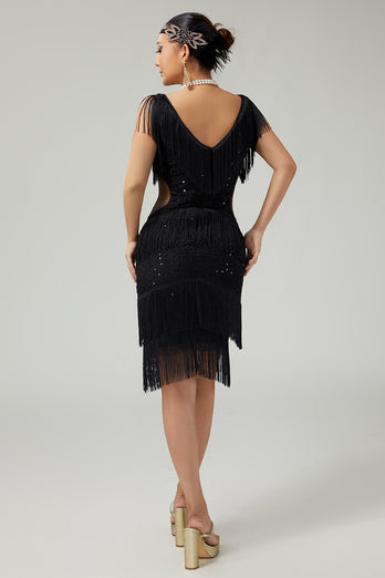 Sparkly Dark Green Bodycon Sequins 1920s Flapper Dress with Fringes