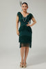 Load image into Gallery viewer, Sparkly Dark Green Bodycon Sequins 1920s Flapper Dress with Fringes
