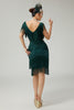 Load image into Gallery viewer, Sparkly Dark Green Bodycon Sequins 1920s Flapper Dress with Fringes