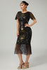 Load image into Gallery viewer, Sparkly Black Golden Bodycon Beaded Sequins Flapper Dress with Fringes