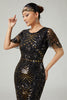 Load image into Gallery viewer, Sparkly Black Golden Bodycon Beaded Sequins Flapper Dress with Fringes
