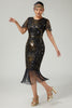Load image into Gallery viewer, Sparkly Black Golden Bodycon Beaded Sequins Flapper Dress with Fringes