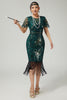 Load image into Gallery viewer, Sparkly Black Blue Beaded Sequins Flapper Dress with Fringes