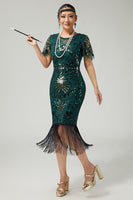 Load image into Gallery viewer, Sparkly Black Blue Beaded Sequins Flapper Dress with Fringes