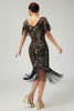 Load image into Gallery viewer, Sparkly Black Golden V-Neck Sequins Flapper Dress with Fringes