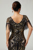 Load image into Gallery viewer, Sparkly Black Golden V-Neck Sequins Flapper Dress with Fringes