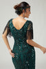 Load image into Gallery viewer, Sparkly Dark Green Sequins V-Neck Flapper Dress with Fringes