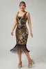 Load image into Gallery viewer, Sparkly Black Golden V-Neck Sequins Fringed 1920s Flapper Dress