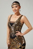 Load image into Gallery viewer, Sparkly Black Golden V-Neck Sequins Fringed 1920s Flapper Dress