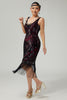 Load image into Gallery viewer, Sparkly Black Burgundy Sequins V-Neck Fringed 1920s Flapper Dress