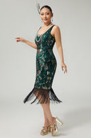 Load image into Gallery viewer, Sparkly Black Burgundy Sequins V-Neck Fringed 1920s Flapper Dress