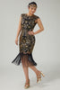 Load image into Gallery viewer, Floral Sparkly Red Golden Bodycon Sequins 1920s Flapper Dress with Fringes