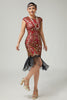 Load image into Gallery viewer, Floral Sparkly Red Golden Bodycon Sequins 1920s Flapper Dress with Fringes