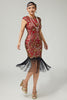 Load image into Gallery viewer, Floral Sparkly Red Golden Bodycon Sequins 1920s Flapper Dress with Fringes