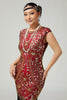 Load image into Gallery viewer, Floral Sparkly Red Golden Bodycon Sequins 1920s Flapper Dress with Fringes
