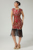 Load image into Gallery viewer, Floral Sparkly Red Golden Bodycon Sequins 1920s Flapper Dress with Fringes