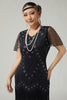 Load image into Gallery viewer, Sparkly Black Silver Fringed 1920s Flapper Dress with Sequins