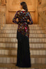 Load image into Gallery viewer, Floral Sparkly Black V-Neck Sheath Long Sleeves Mother of the Bride Dress with Fringes