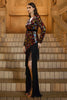 Load image into Gallery viewer, Floral Sparkly Black V-Neck Sheath Long Sleeves Mother of the Bride Dress with Fringes