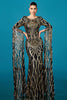 Load image into Gallery viewer, Sparkly Black Golden Boat Neck Mermaid Long Sleeves Mother of the Bride Dress with Cape