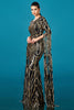 Load image into Gallery viewer, Sparkly Black Golden Boat Neck Mermaid Long Sleeves Mother of the Bride Dress with Cape