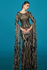 Load image into Gallery viewer, Sparkly Black Golden Boat Neck Mermaid Long Sleeves Mother of the Bride Dress with Cape