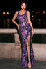 Load image into Gallery viewer, Sparkly Floral Purple Scoop Neck Mermaid Long Prom Dress with Slit