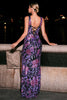 Load image into Gallery viewer, Sparkly Floral Purple Scoop Neck Mermaid Long Prom Dress with Slit
