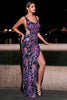 Load image into Gallery viewer, Sparkly Floral Purple Scoop Neck Mermaid Long Prom Dress with Slit